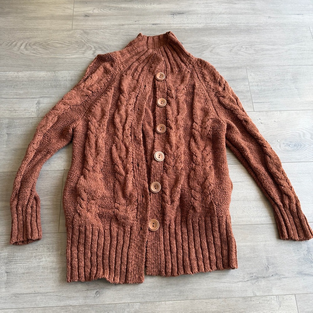Free People Espresso cable knit cardigan sweater - Caribou - size small